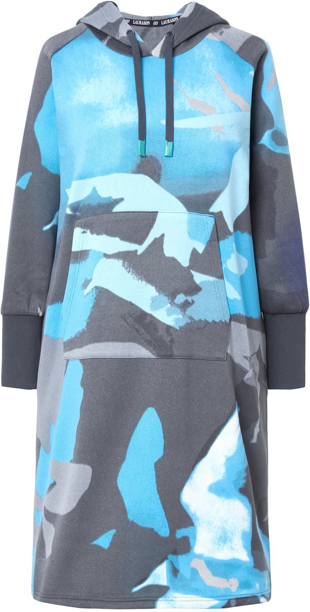 Laurasøn - Dames - Sweatjurk capuchon lange mouwen oversized - Blauw - Maat L