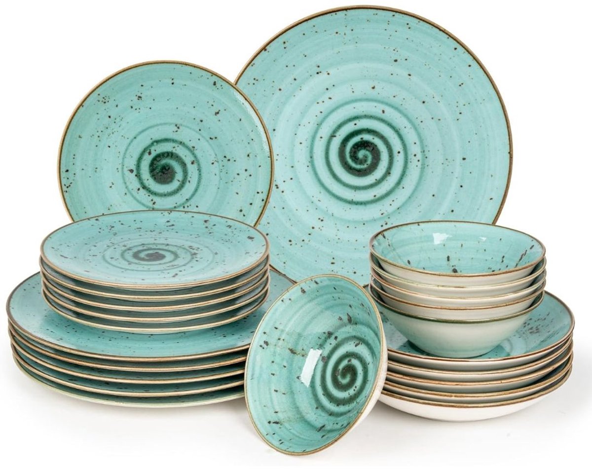 Serviesset 6 Persoons - Serviessets - Bordenset - Chique Bordenset - Porselein - Turquoise