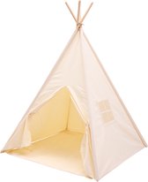 Sunny Vera Tipi Tent Crème voor kinderen – Wigwam Speeltent met raam van katoen – Tipi tent kinderen met Vloermat – 110x110x160cm – Stokken van hout