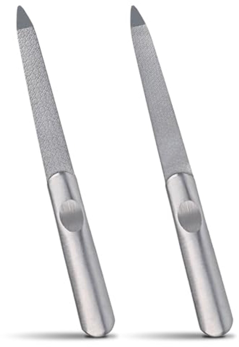 Premium metalen nagelvijlen set voor natuurlijke nagels – 2 stuks roestvrijstalen nagelvijlen voor handen en voeten