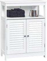 Costway Badkamerkast met dubbele deur & planken, badkamerkast met verstelbaar rek, vrijstaande badcommode van hout, onderkast opbergkast voor badkamer, woonkamer, 60 x 30 x 80 cm (Wit