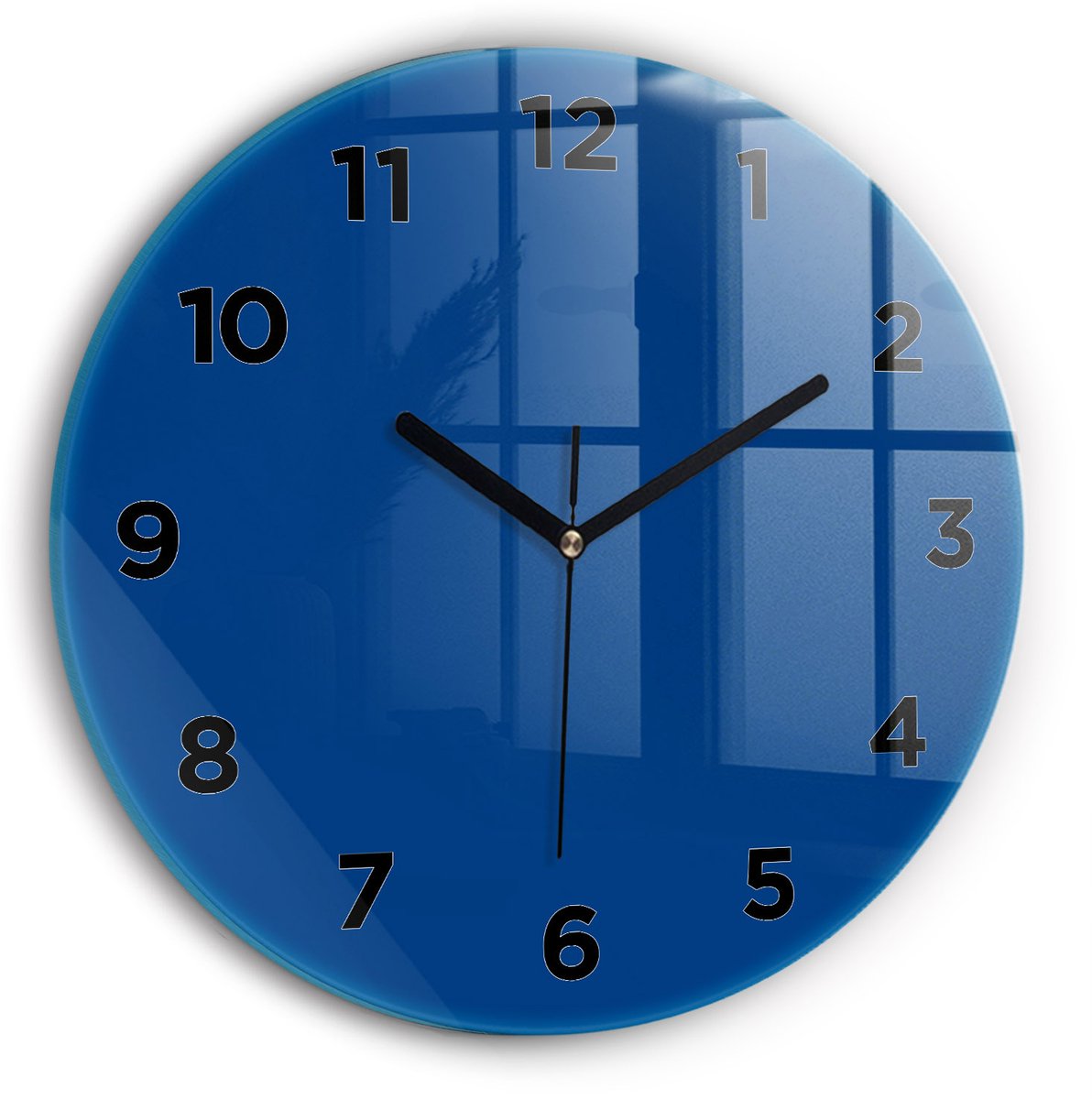 Wallfluent Wandklok - Blauw Ronde Glas Klok - 30 cm x 30 cm - Blauw Wandklok - Zwarte Handen - Wandklok Met Cijfers - Wandklok Glas Woonkamer - Ronde Glazen Klok - Minimalistisch Wandklok - Ronde Glazen Wandklok