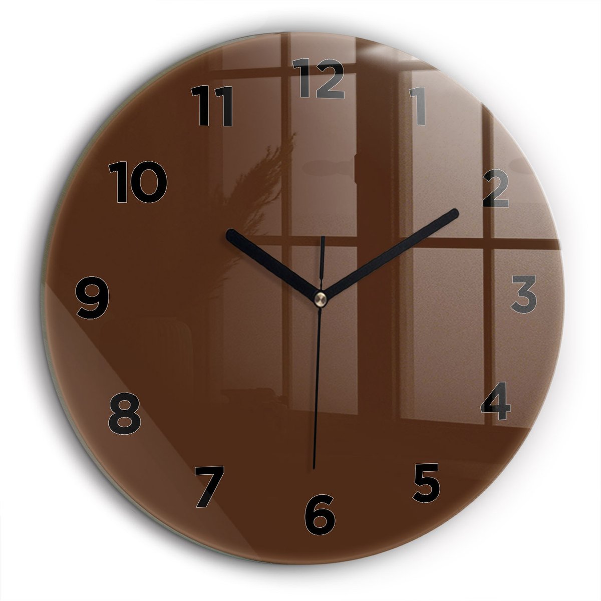 Wallfluent Wandklok - Bruin Ronde Glazen Klok - 60 cm x 60 cm - Bruin Wandklok - Zwarte Handen - Wandklok Met Cijfers - Wandklok voor in de Keuken - Ronde Glazen Wandklok - Industrieel Wandklok - Ronde Glas Klok