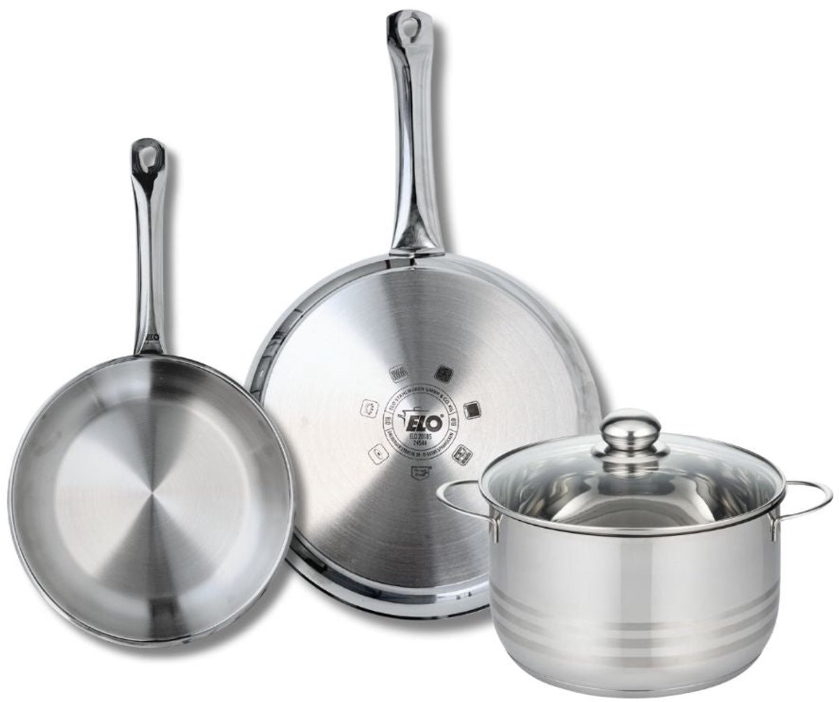 Set van 2 Koekenpannen 24 en 28 cm en 1 braadpan 20 cm Elo Profi Brillant