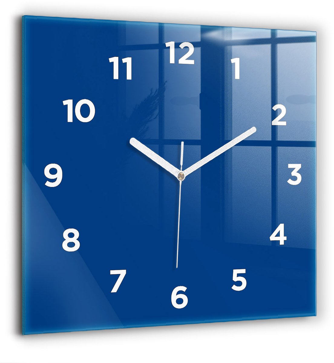 Wallfluent Wandklok - Blauw Vierkante Glas Klok - 60 cm x 60 cm - Blauw Wandklok - Witte Handen - Wandklok Met Cijfers - Wandklok Glas Woonkamer - Vierkante Glazen Klok - Minimalistisch Wandklok - Vierkante Glazen Wandklok