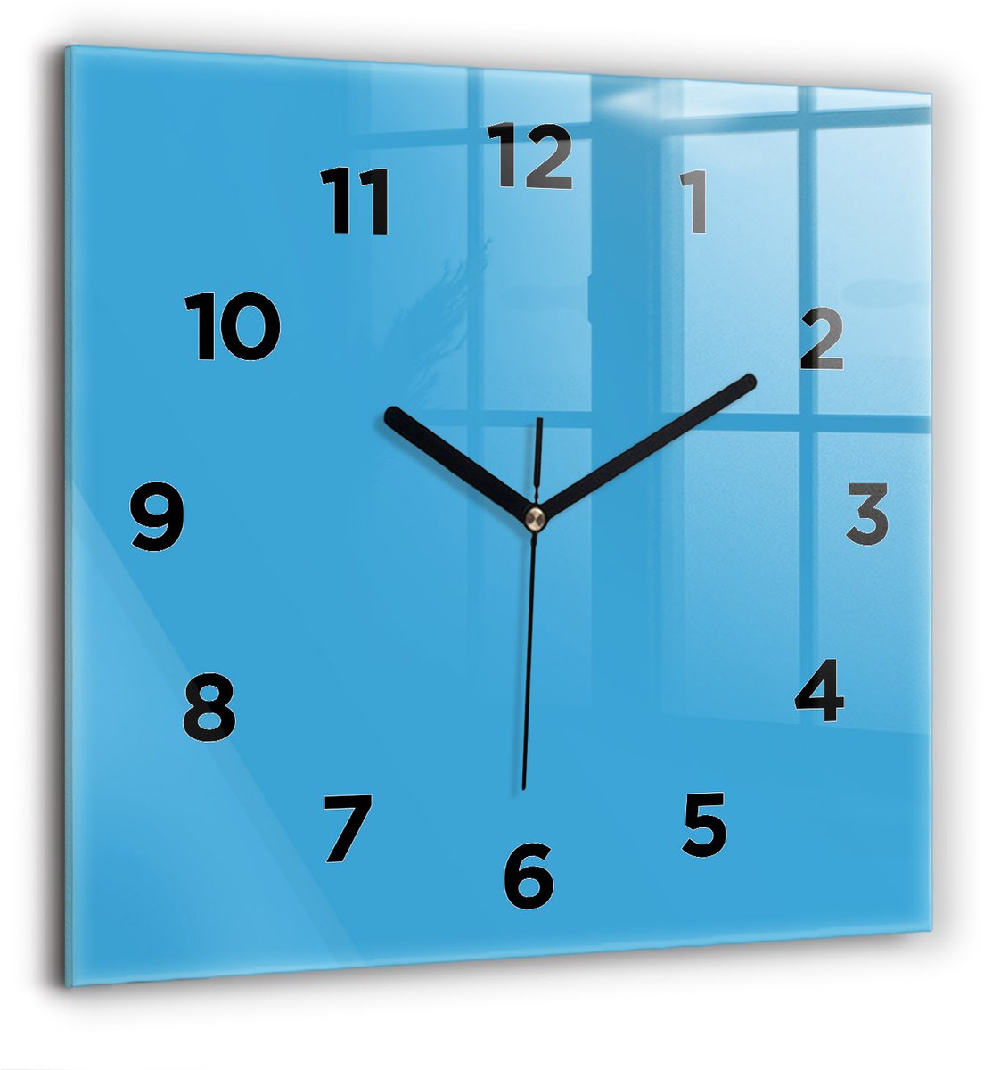 Wallfluent Wandklok - Blauw Vierkante Glas Klok - 60 cm x 60 cm - Blauw Wandklok - Zwarte Handen - Wandklok Met Cijfers - Wandklok voor in de Keuken - Vierkante Glazen Klok - Minimalistisch Wandklok - Vierkante Glazen Wandklok