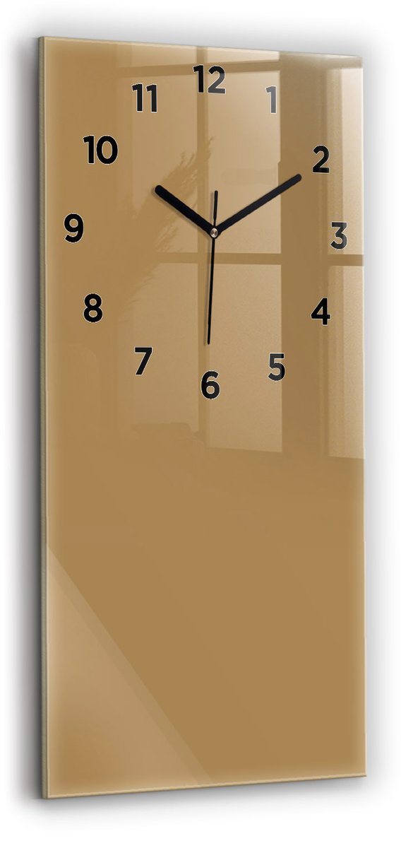 Wallfluent Wandklok - Beige Rechthoekige Glas Klok - 30 cm x 60 cm - Beige Wandklok - Zwarte Handen - Wandklok Met Cijfers - Wandklok voor in de Keuken - Rechthoekige Glazen Wandklok - Scandinavisch Wandklok - Glazen Klok Rechthoekige