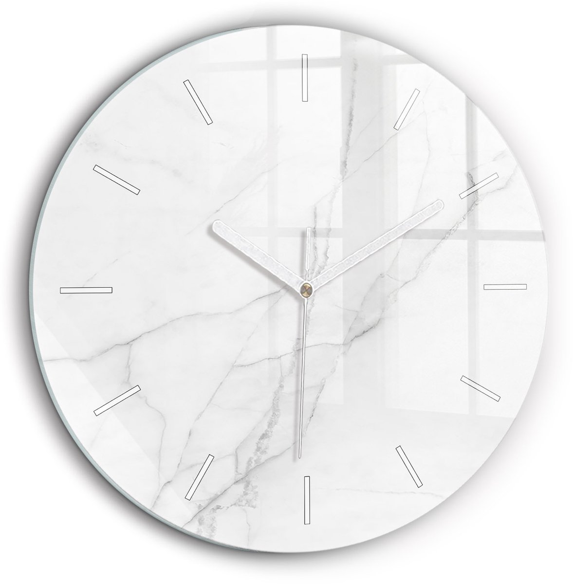 Wallfluent Wandklok - Decoratief marmer Decoratieve Wandklok - 60 cm x 60 cm - Wit Wandklok - Witte Handen - Wandklok Zonder Cijfers - Stille Wandklok Slaapkamer - Ronde Glas Klok - Industrieel Wandklok - Stijlvolle Klok