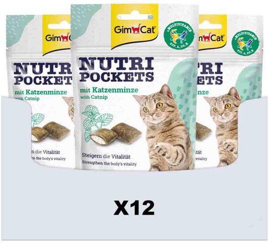 GimCat Nutri Pockets Multi-Vitamin & Kattenkruid - 12 x 60 gr - Voordeelverpakking