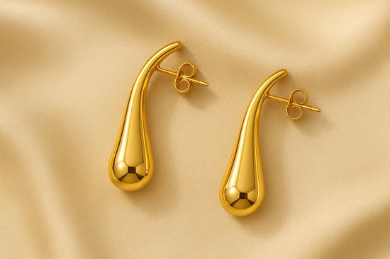 Boucles d'oreilles pendantes Lundholm en acier inoxydable plaqué or 18 Premium , hypoallergéniques et résistantes à Water - Boucles d'oreilles Boucles d'oreilles en or (2,8 x 0,8 cm) - Idées cadeaux pour femme - Design scandinave