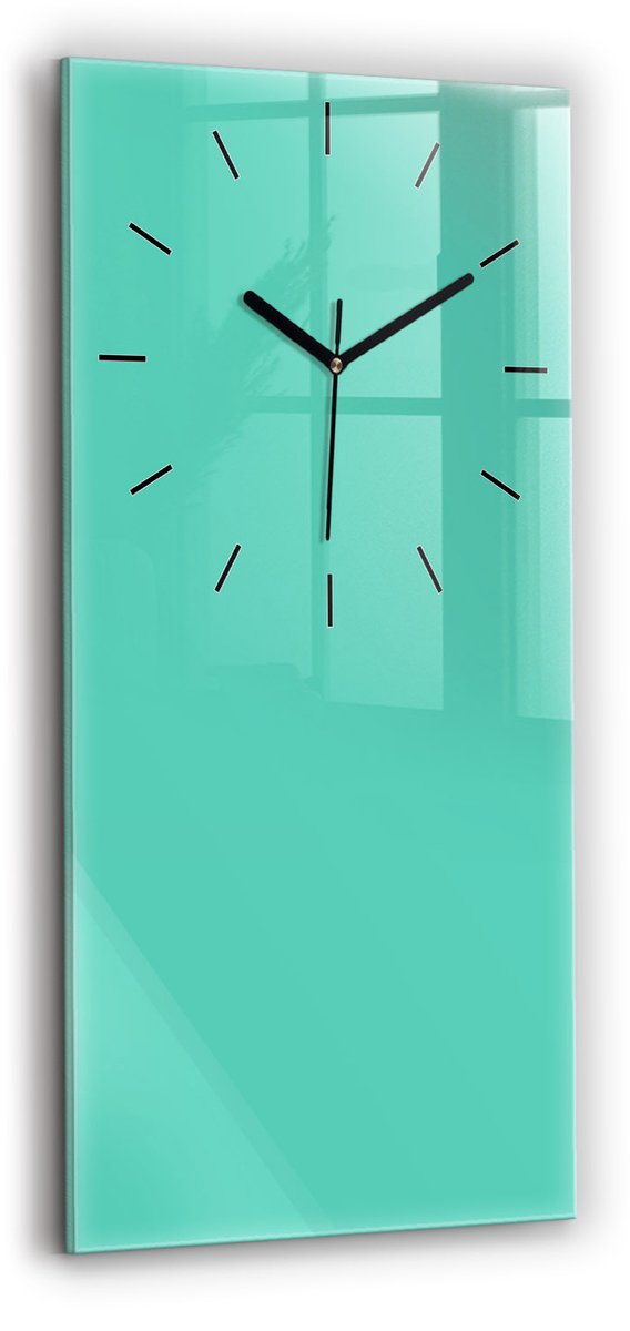 Wallfluent Wandklok - Turkoois Rechthoekige Glas Klok - 30 cm x 60 cm - Turkoois Wandklok - Zwarte Handen - Wandklok Zonder Cijfers - Wandklok Glas Woonkamer - Rechthoekige Glazen Wandklok - Scandinavisch Wandklok - Glazen Klok Rechthoekige