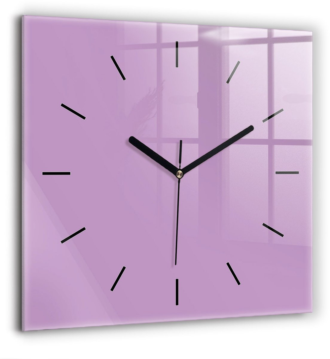 Wallfluent Wandklok - Lila Vierkante Glas Klok - 60 cm x 60 cm - Lila Wandklok - Zwarte Handen - Wandklok Zonder Cijfers - Stille Wandklok Slaapkamer - Vierkante Glazen Klok - Minimalistisch Wandklok - Vierkante Glazen Wandklok