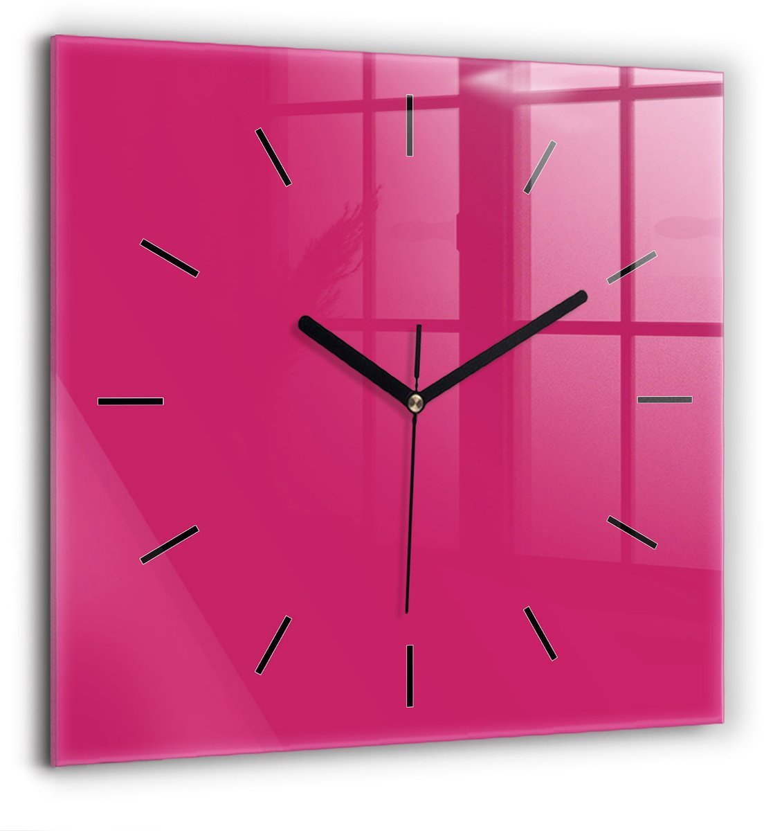 Wallfluent Wandklok - Roze Vierkante Glazen Wandklok - 60 cm x 60 cm - Roze Wandklok - Zwarte Handen - Wandklok Zonder Cijfers - Wandklok Glas Woonkamer - Vierkante Glas Klok - Scandinavisch Wandklok - Vierkante Glazen Klok