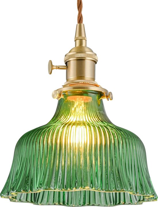 Foto: Vintage hanglampen voor keukeneiland lily helder glazen hanglamp slaapkamer messing hanglamp boerderij hangende lampen met glazen kap voor eetkamer slaapkamer retro lampen 18 20 cm groene kleur 