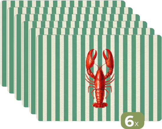 Napperons - 6 pièces - 45x30 cm - Set de table en plastique - Homard - Rayures - Réaliste - Été - Dessous de Assiettes - Décoration de table - Accessoires de décoration de table de Cuisine - Dessous de verre en Vinyl - Décoration de table