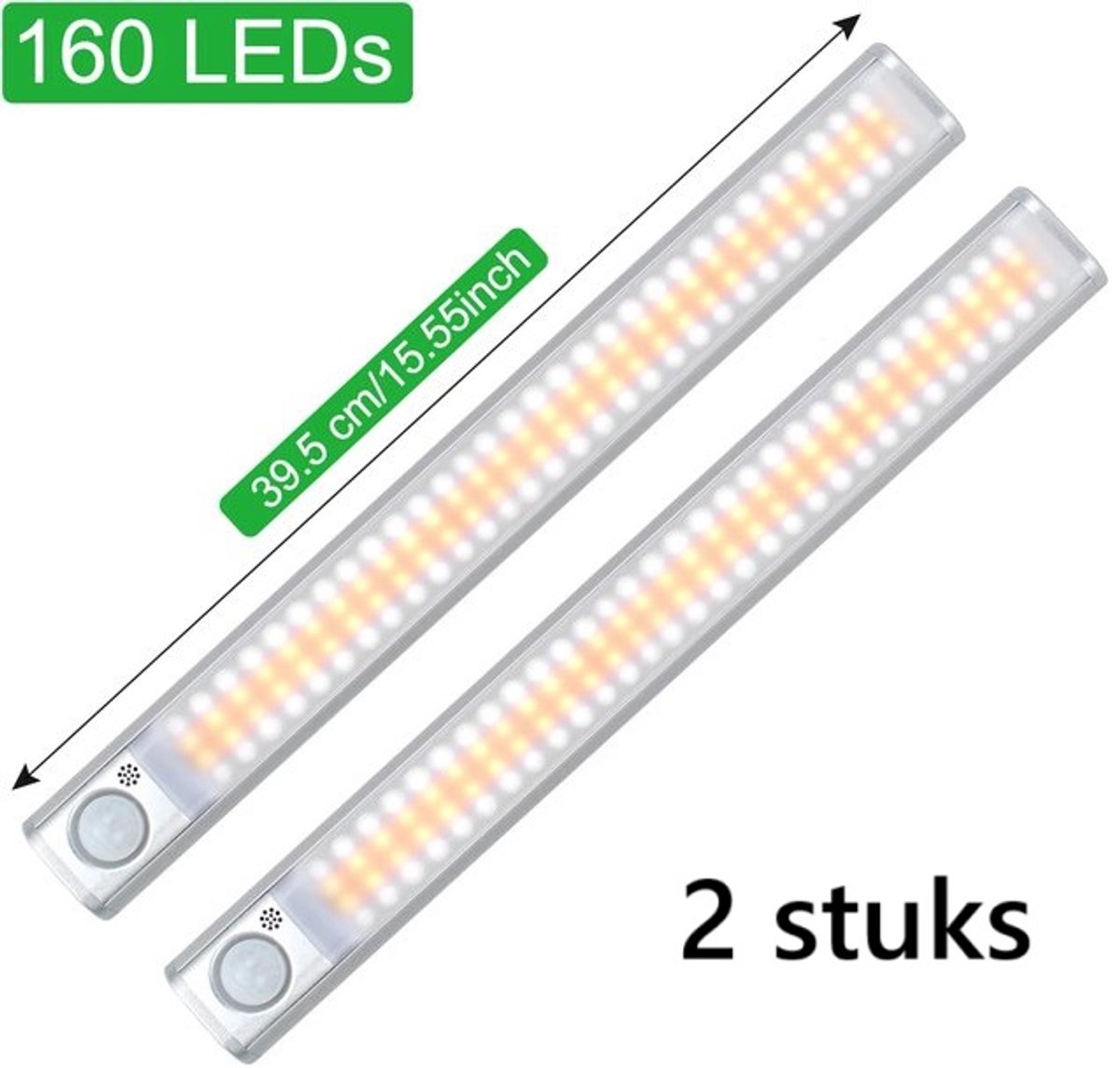 TLVX 2 stuks Led lamp met bewegingssensor en lichtsensor | Draadloos | Accu USB Oplaadbaar
