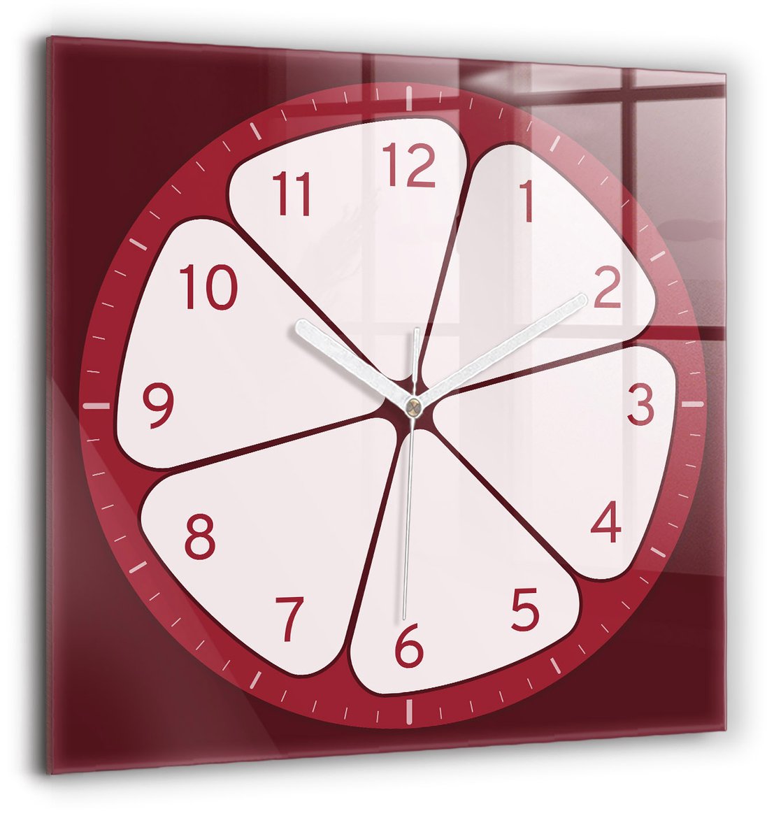 Wallfluent Wandklok - Gesneden fruit Stijlvolle Klok - 60 cm x 60 cm - Rood Wandklok - Witte Handen - Klok zonder getallen - Wandklok voor in de Keuken - Unieke Wandklok - Minimalistische Klok - Klok met Afbeelding