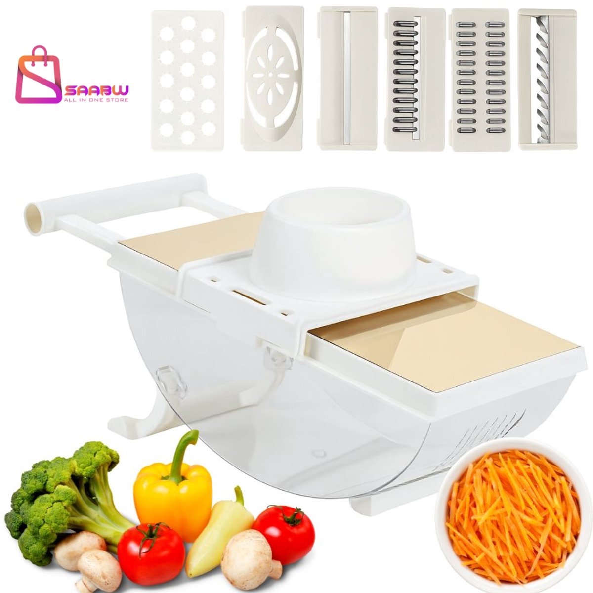 Groentesnijder & Rasp – Handmatige Multifunctionele Slicer met 6 Vervangbare Messen + eiersnijder – mandoline – groentensnijder – mandoline keukensnijder – 72296