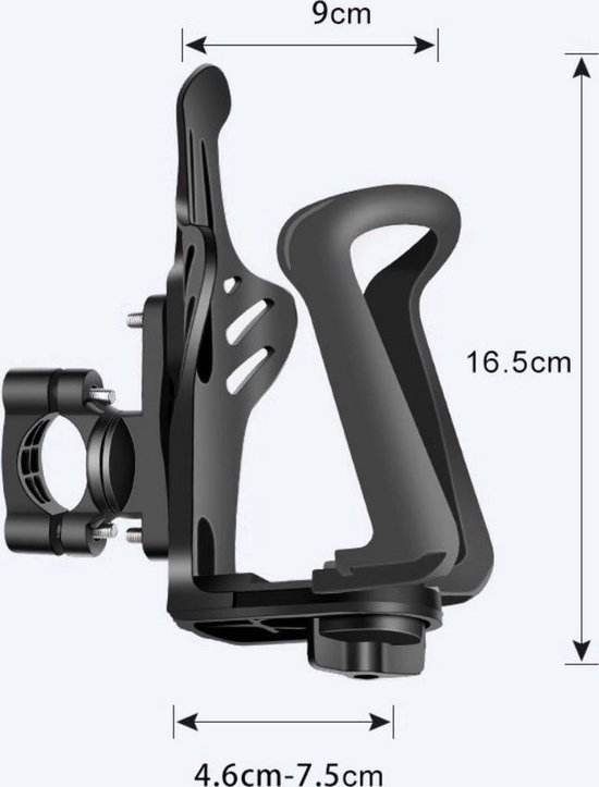 Bidonhouder voor de fiets - Bekerhouder voor de motorfiets met snelverstelknop - Bekerhouder voor de fiets met schroefgereedschap - Geschikt voor flessen met een diameter van 55-75 mm - Geschikt voor stuur en frame - zwart - 7.5*9*16.5 — afbeelding 4