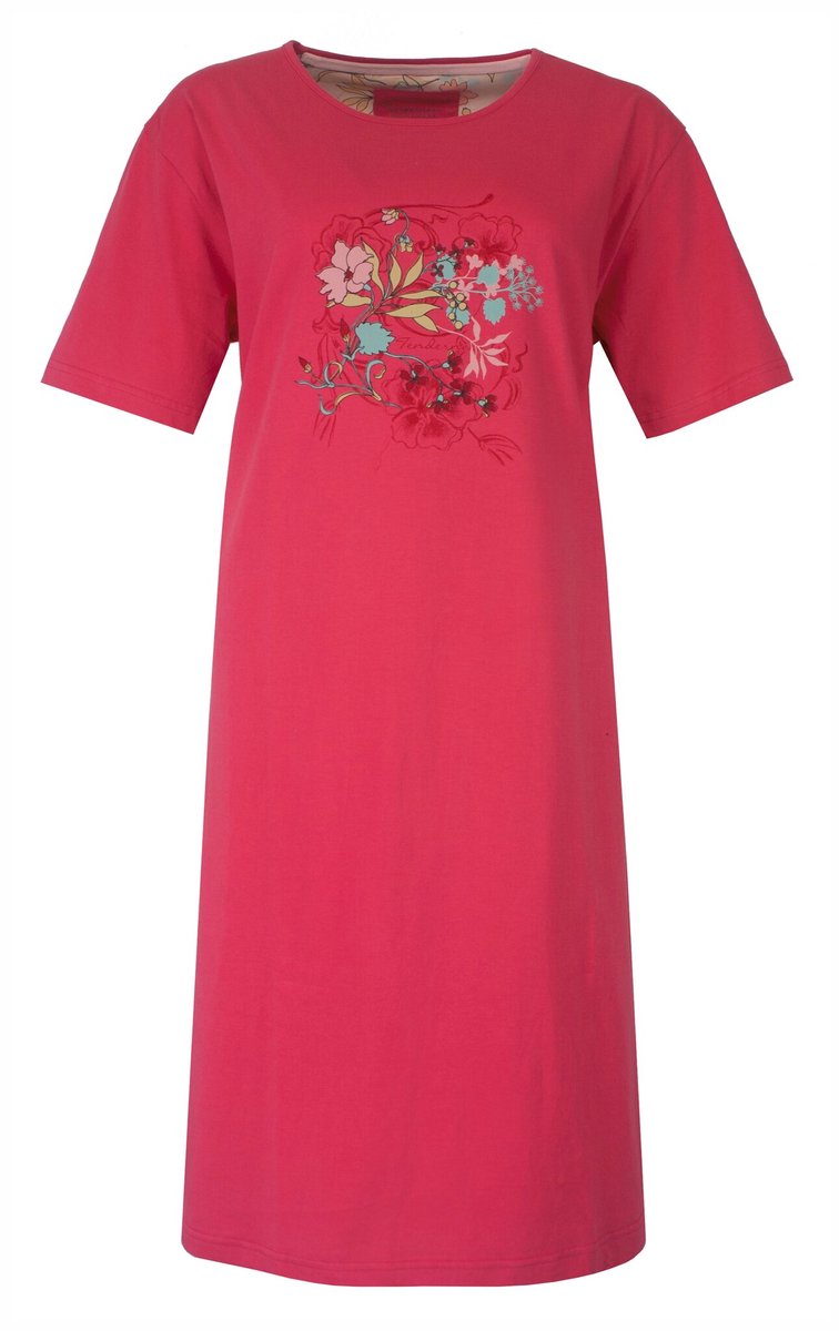 Tenderness Dames Nachthemd - Katoen - Bloemen Motief - Rood