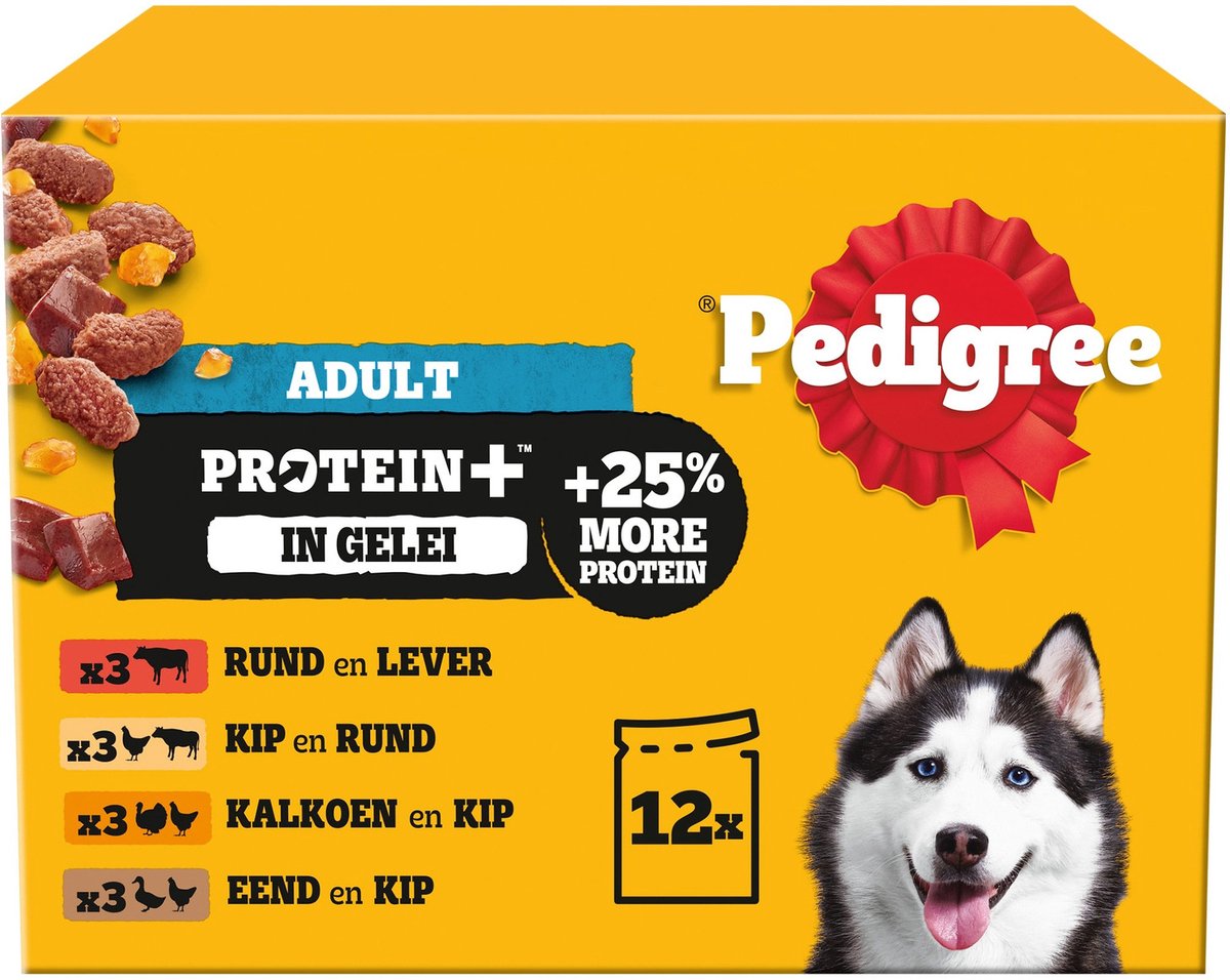 Pedigree Pedigree Adult Protein+ Selectie In Gelei Maaltijdzakjes Multipack - Natvoer - 12x85 g