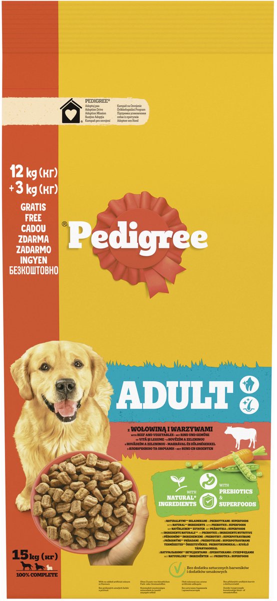 Pedigree Adult - Hondenvoer - Rund Groente 12+3 kilo