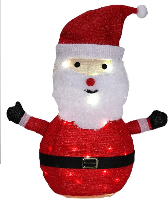 Père Noël LED 68 cm de haut avec chapeau, barbe et gants Figurine de jardin Décoration de Noël avec 30 LED blanc chaud