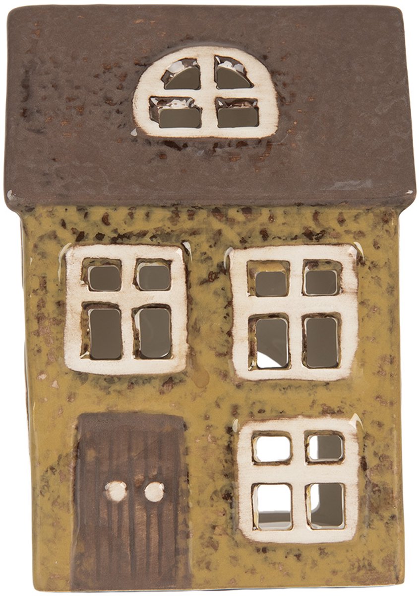Clayre & Eef Waxinelichthouder Huis 10x7x14 cm Groen Keramiek