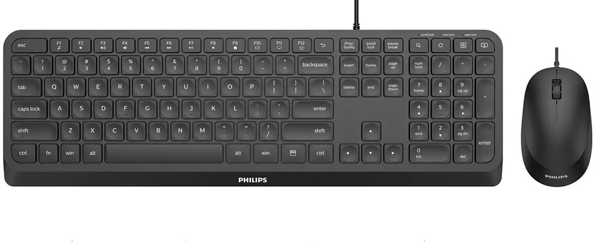 Philips Toetsenbord-Muisset Voor Computer/Laptop, Bedraad, Zwart.