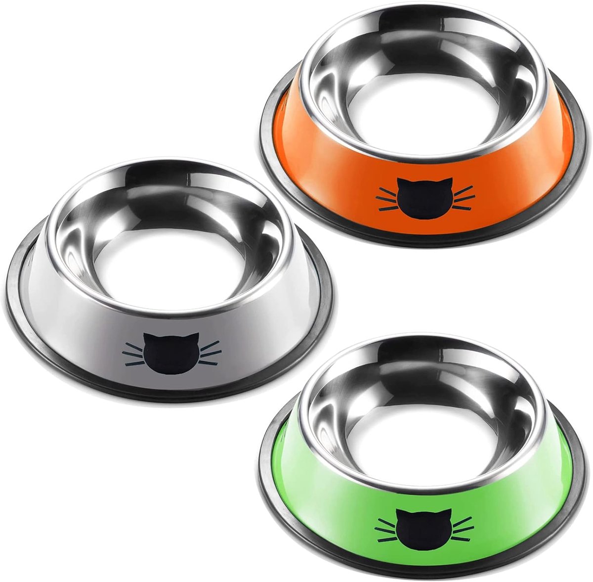 Ynkkvre - Katten Voerbak - Roestvrij Staal - 3-delige Set Antislip Voerbakken - Eetbak en Waterbak voor Katten en Puppies