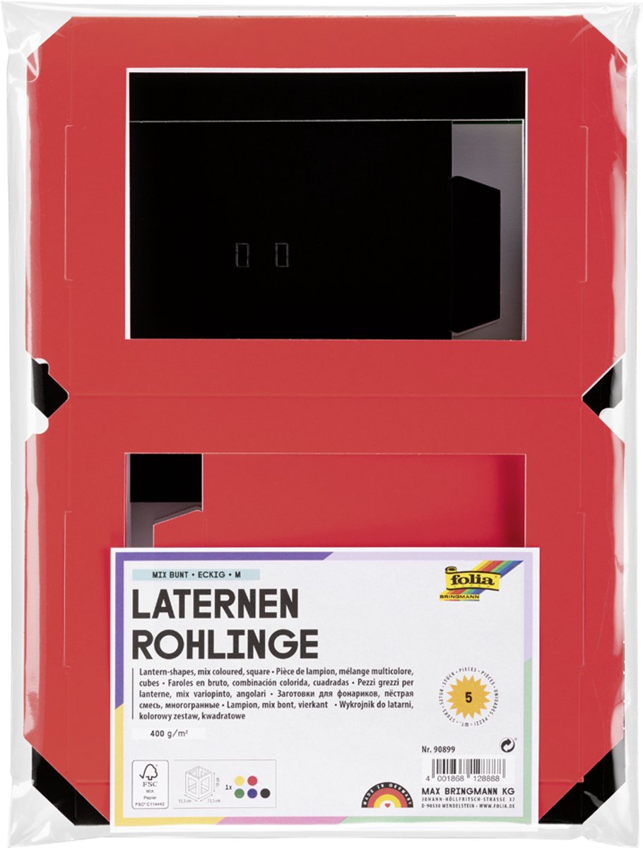 folia lantaarn bouwpakket, hoekig, 135×135×180 mm, gemengde kleuren, 5 stuks
