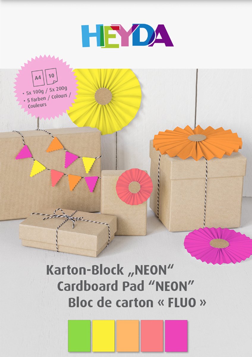 HEYDA neonpapierblok, DIN A4, 10 vel, neonkleuren
