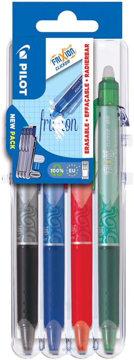 PILOT rollerball FRIXION BALL CLICKER 05 Set2Go, 4 stuks in etui