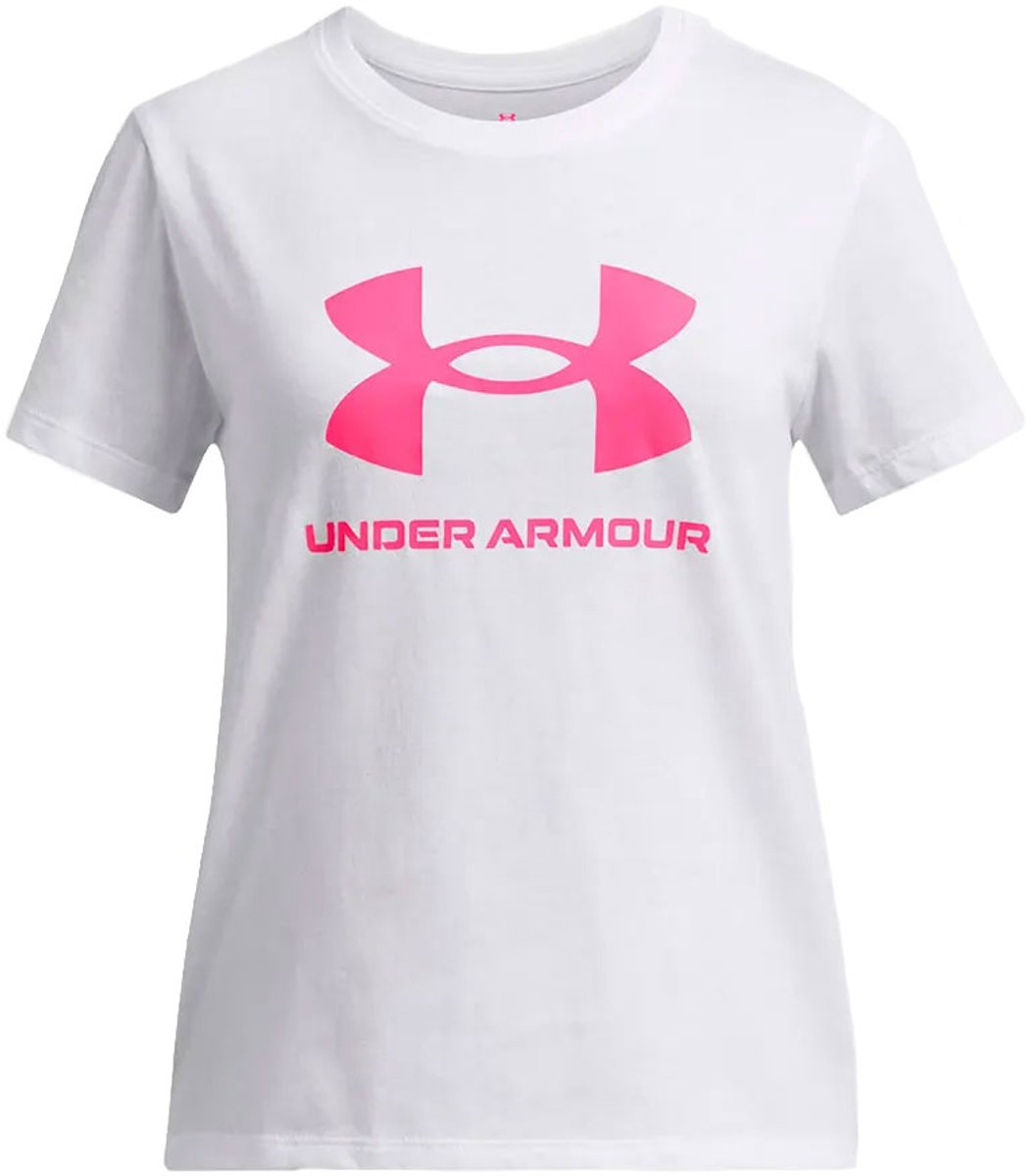 Under Armour UA BIG LOGO SS Unisex Sportshirt - Wit - Roze