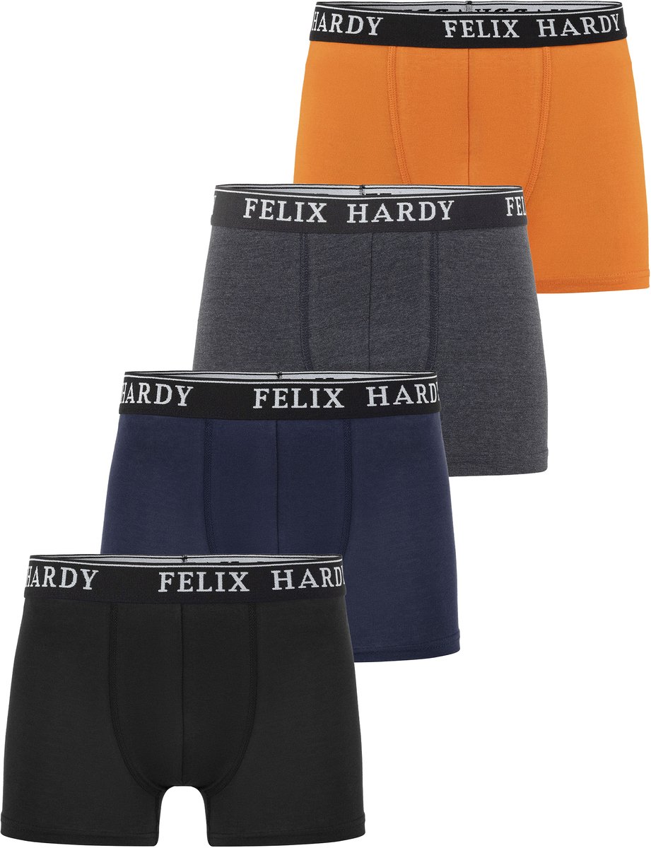 Felix Hardy Boxer - Boxershort Multipack 4 Pack - Onderbroek Mannen - Ondergoed - 97% Katoen Heren Zwart-Navy-Donkergrijs-Oranje - S