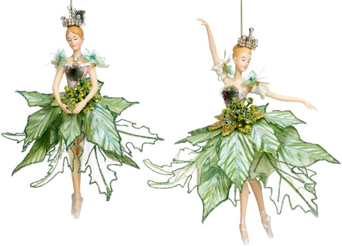 Goodwill Kersthanger Ballerina van Mark Roberts Groen-Goud H 23 cm LET OP Prijs Per Stuk