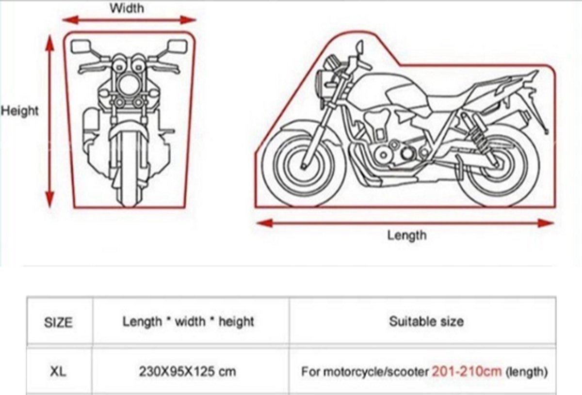 Waterdicht Motorhoes - Outdoor Afdekzeil voor motorfietsen - Motorhoezen Waterdichte - Motorafdekking - Outdoor & Indoor - Universeel Motor - 210D Oxford-stof - XL(230*95*125cm) - zwart – foto 7