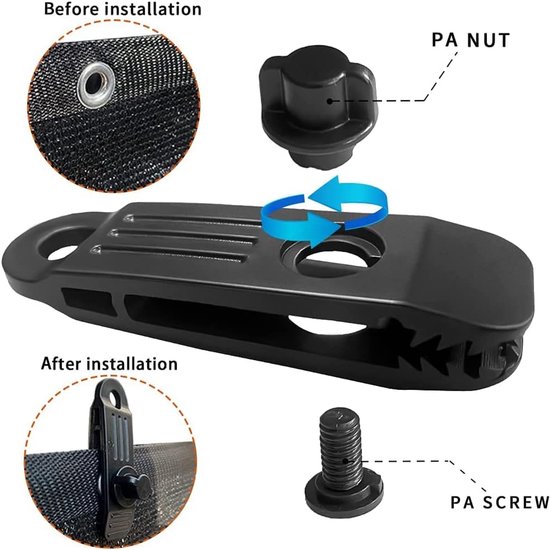 Tenttapijt Clips met Schroef - Doekklem clip - 10 stuks - Zeilklemmen - Kamperen - Zeilclips - Dekzeil - Tentdoek - Luifel Klem - Tent clips - Tarp Clips - 8.5*2.6*2.8CM — afbeelding 4