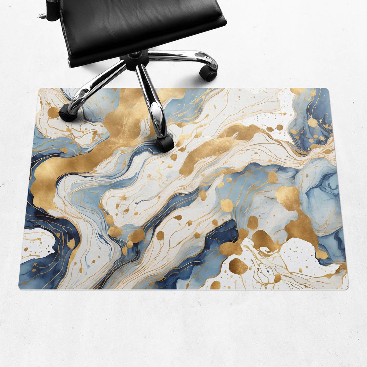 Wallfluent - Vloerbeschermer Abstracte Golven - 100x70 cm - Blauw Vloerbeschermer Bureaustoel - Rechthoekig - Vloerbeschermer Tapijt-Stoel Mat-Werkplekdecoraties - Organisch marmerpatroon