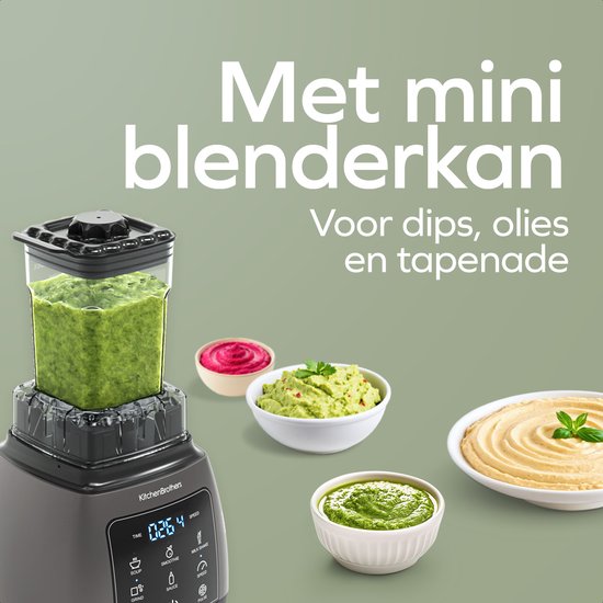 KitchenBrothers Power Blender Set - 1600W - 2L - Complete Set - To-go Beker - Smoothie Maker - Metallic Grijs van KitchenBrothers — afbeelding 5