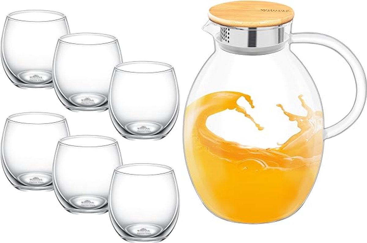 Wilmax - Glazen en Karafset - 6 Dubbelwandige Glazen 530 ml + Karaf 2400 ml