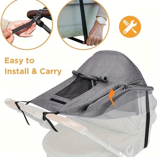 Kinderwagen Zonnescherm - UV-bescherming & Ademend Schaduwdoek voor Wagens - Zwart — afbeelding 5