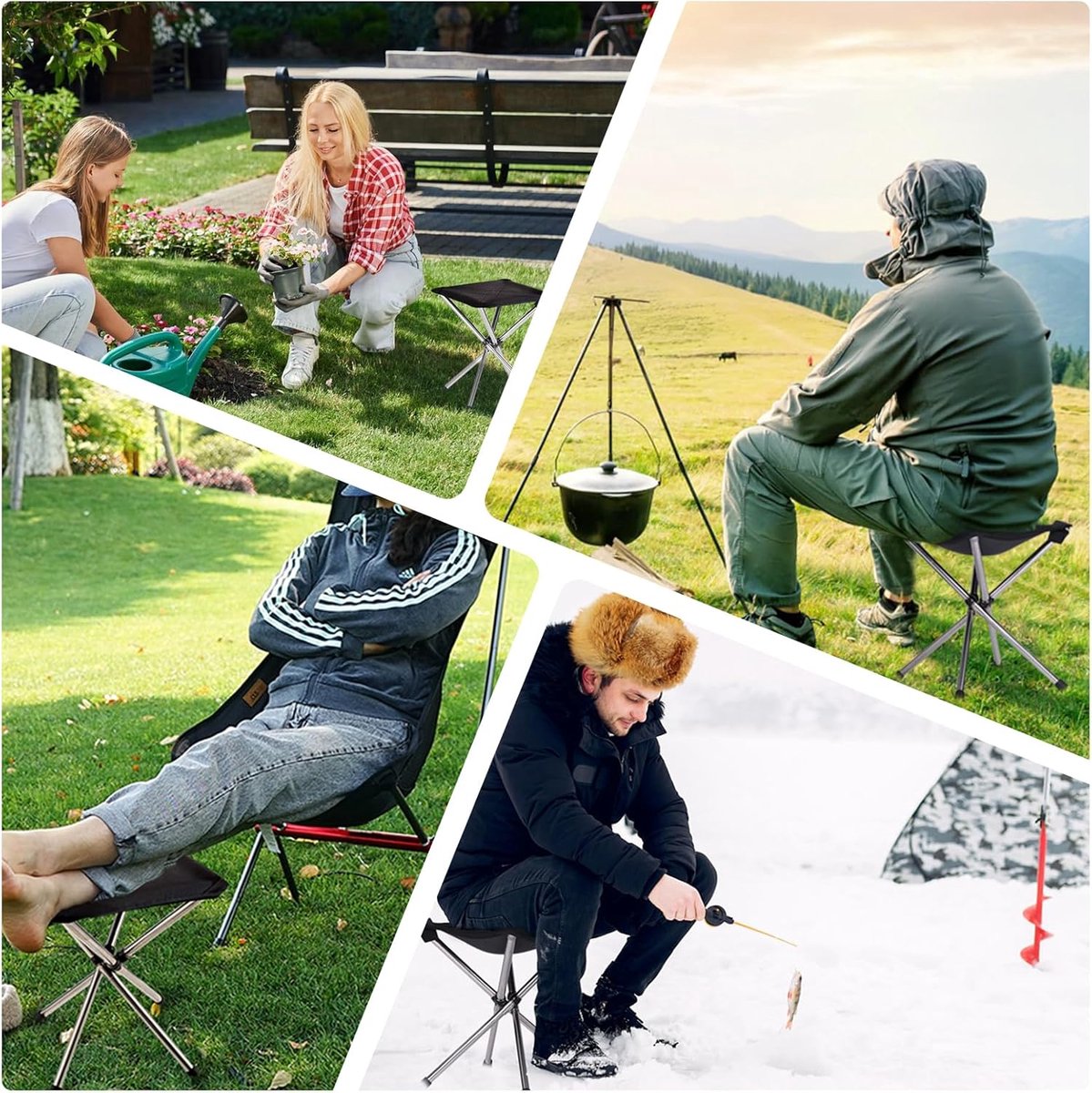 Opvouwbare ontlasting - Campingstoel - Strandstoel - Vouwstoel - Kampeerstoel - Wandelkruk - Opvouwbaar picknicken Stoeltje - Reiskruk - Met Draagtas - Draagbaar - Tot 125kg - Zwart - RVS en Oxford doek - 27*27*30 cm — cadeau in Sport & Outdoor - foto 5