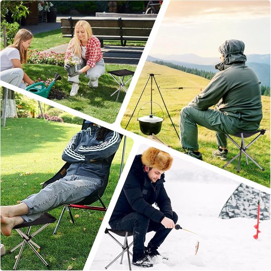 Opvouwbare ontlasting - Campingstoel - Strandstoel - Vouwstoel - Kampeerstoel - Wandelkruk - Opvouwbaar picknicken Stoeltje - Reiskruk - Met Draagtas - Draagbaar - Tot 125kg - Zwart - RVS en Oxford doek - 27*27*30 cm — afbeelding 5