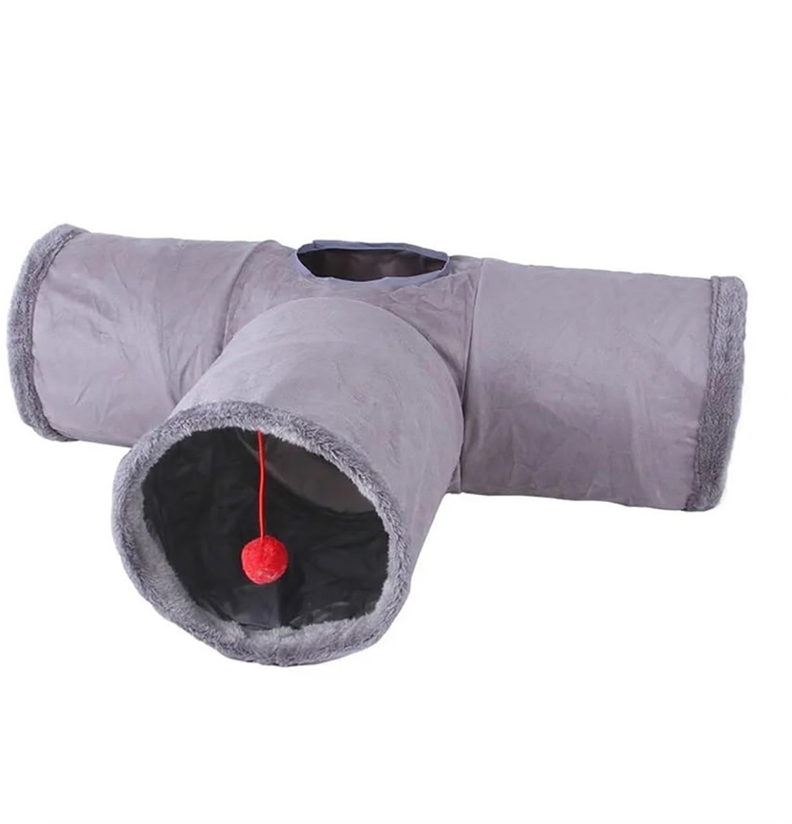 Kattentunnel Opvouwbaar – Pluche Speeltunnel met Krinkelgeluid & Hangend Balletje – Katten Speelgoed Tunnel Cave – Grijs 80×25×26cm – ANMI