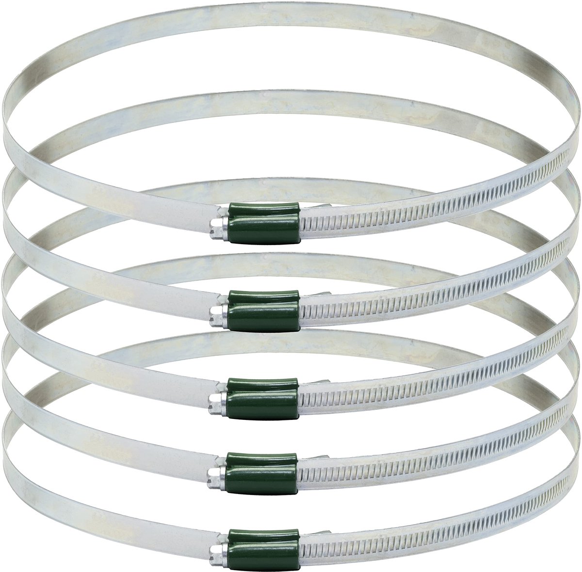 C63683 - Set van 5 klemmen met versterkte schroeven 190-220 mm - onperforeerde klemstrip - breedte 12 mm - gegalvaniseerd staal - zilver