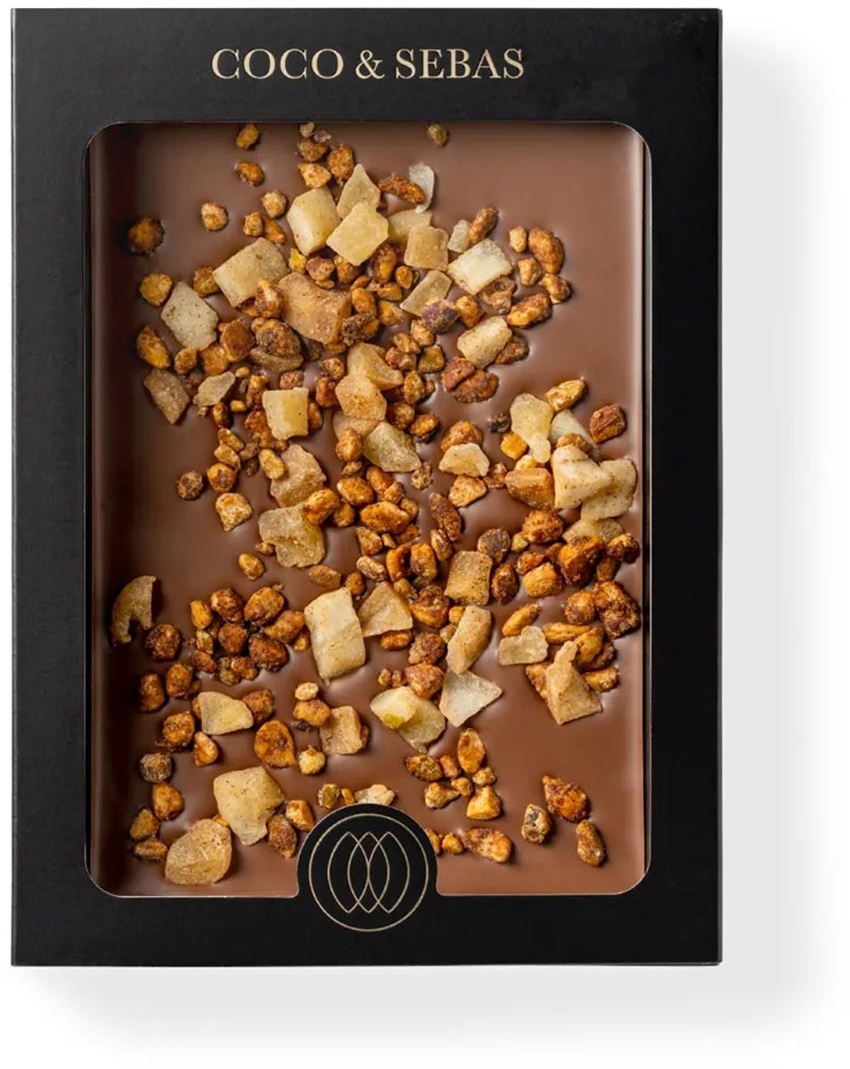 Coco & Sebas Plak Melkchocolade - appelstukjes en gekarameliseerde noten - 200 gram