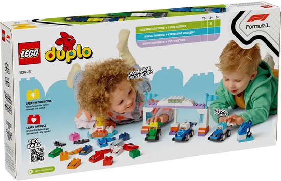 Emballage Duplo Voitures et pilotes de course équipe F1 avec enfants qui jouent