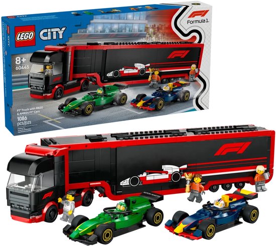 LEGO City F1 truck met RB20 en AMR24 F1® auto's speelset - 60445