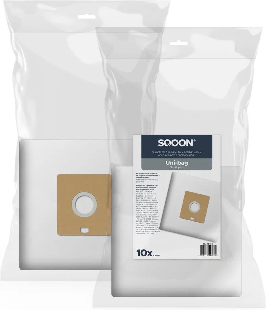SQOON® Stofzuigerzakken Geschikt voor Uni-Bag Plus Small - 10 Stuks - Vervangt 9001669796 / D00013 / DDE050 / 2681045112